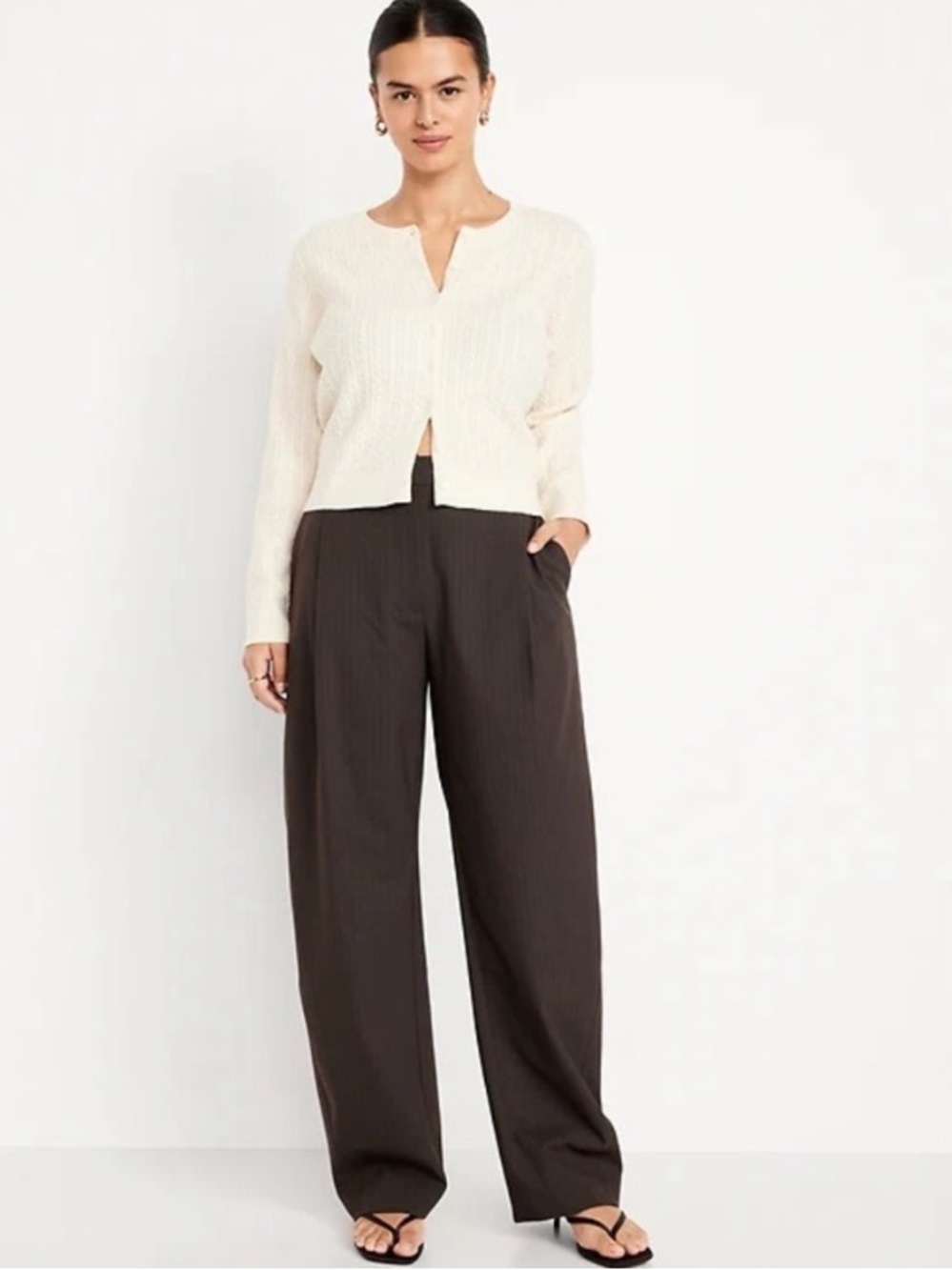 Old Navy High Rise Barrel Trouser Brown Pinstripe  NWT